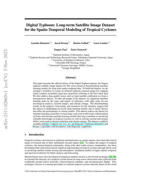 Digital Typhoon: Long-term Satellite Image Dataset for the Spatio-Temporal Modeling of Tropical Cyclones thumbnail