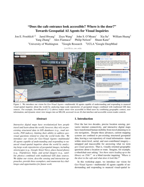 “Does the cafe entrance look accessible? Where is the door?” Towards Geospatial AI Agents for Visual Inquiries thumbnail